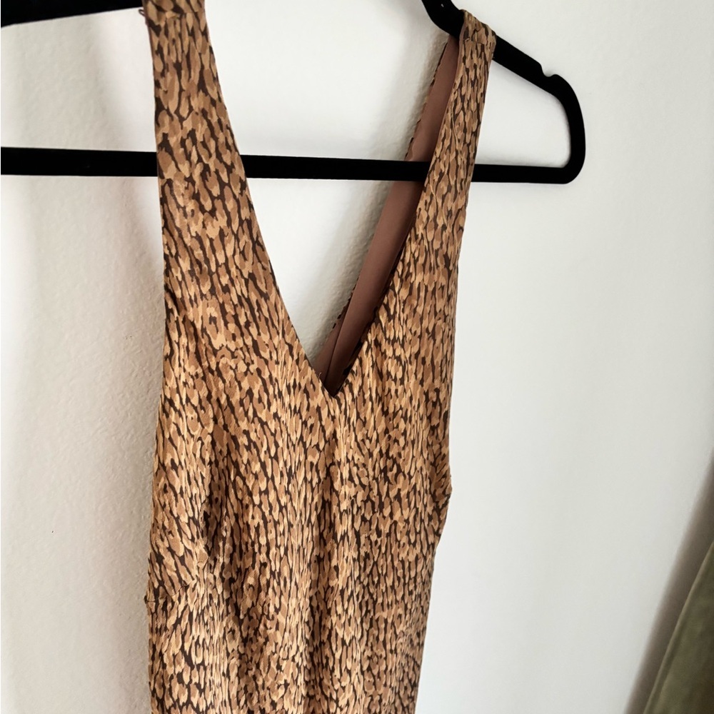 100% Silk Ann Taylor Brown Cheetah Patterned Dress size 14 with Crisscross back - Picture 11 of 13